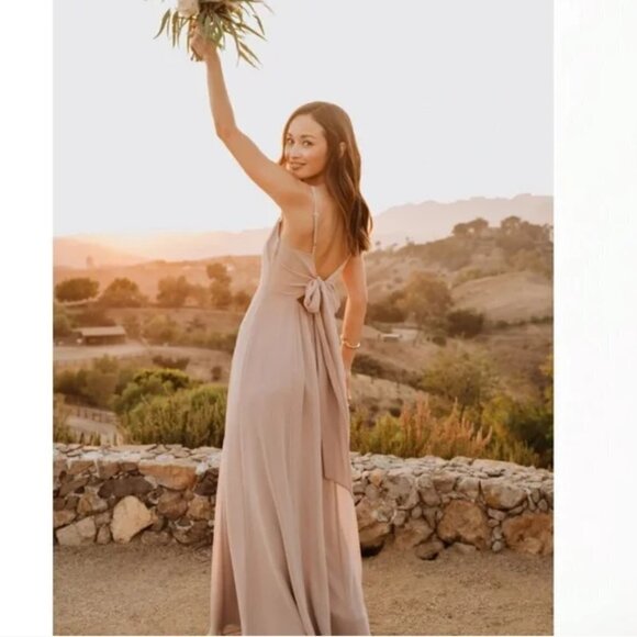 Show Me Your MuMu Weddings Lauren Pale Pink Tie Back Bridesmaid Maxi Dress M - Picture 2 of 16